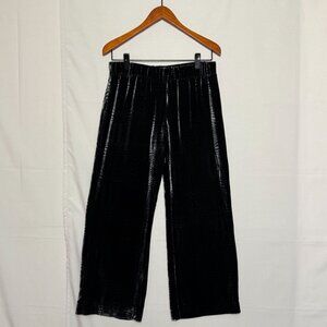 Vintage Hartell Silk Velvet Black Gray Digital Wave Print Wide Crop Leg Pants